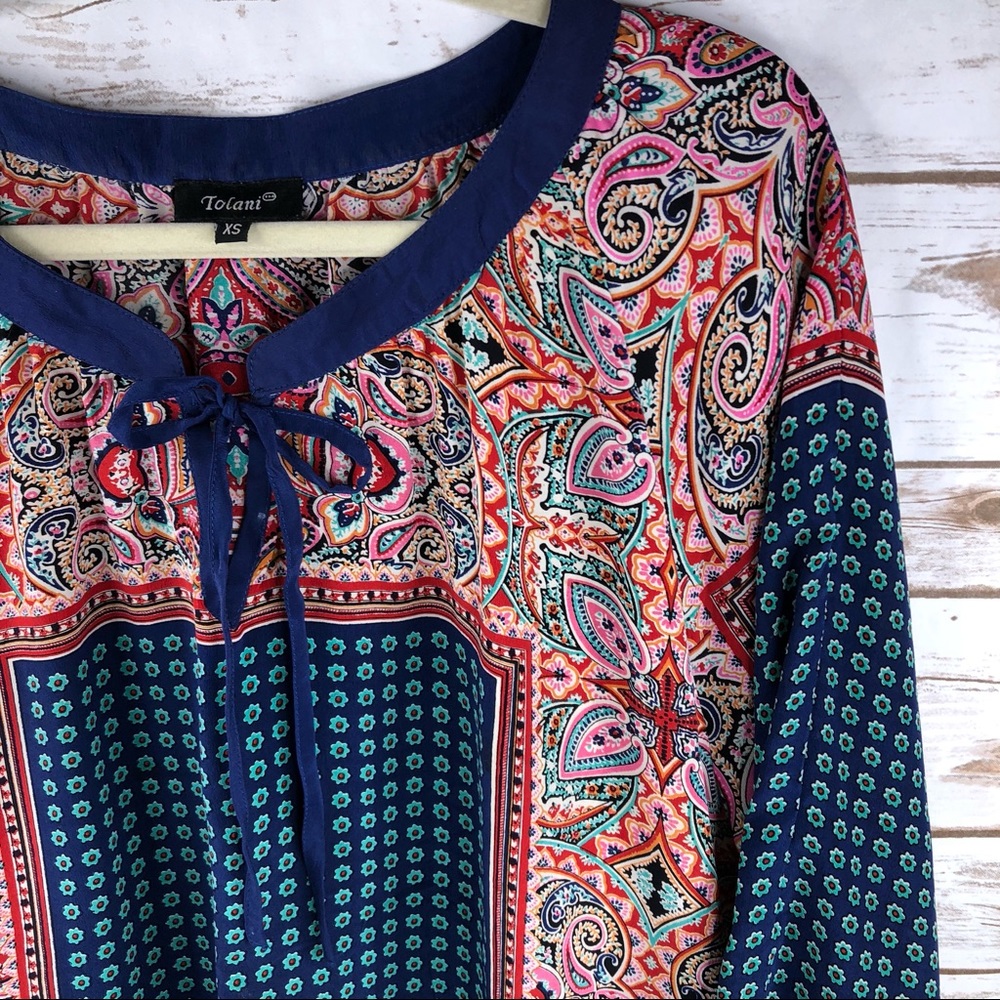 Tolani floral patchwork paisley silk boho top - Picture 2 of 8